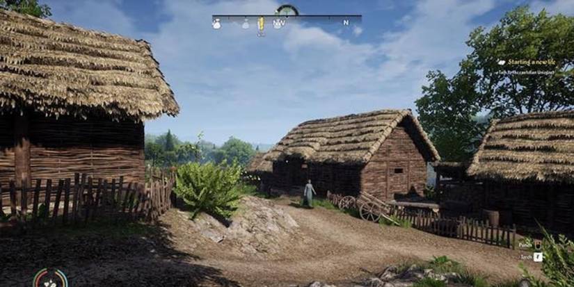 Screenshot of the starting village from Medieval Dynasty.