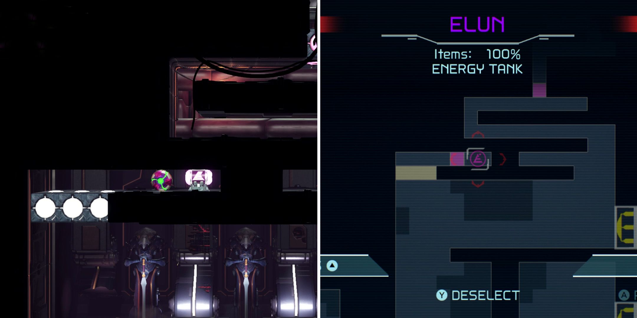 Metroid Dread: Cada Energia; Míssil & Power Bomb Tank em Elun 1
