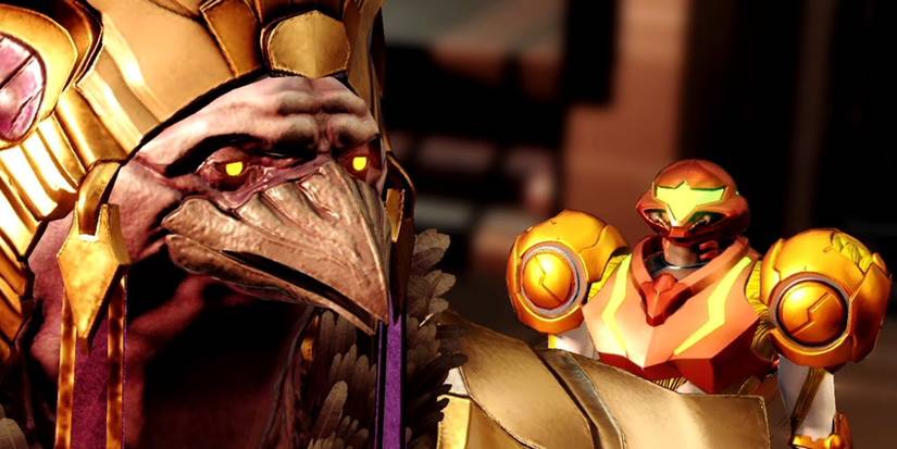 Chozo Quiet Bird addresses Samus over his shoulder in Metroid Dread.