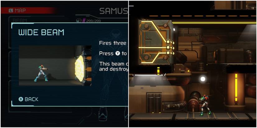 metroid dread wide beam tutorial and wide beam block after being moved by samus