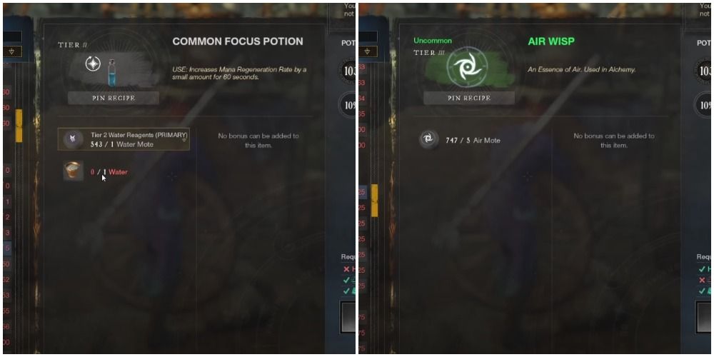 new world common focus potion and air wisp