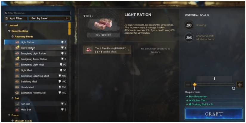 new world light ration food in menu