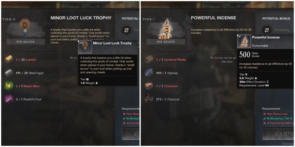 new world trophy and incense in menu