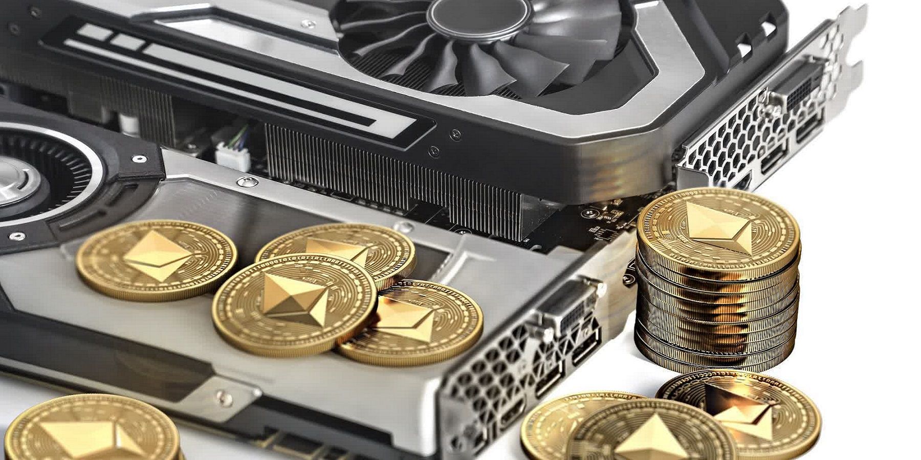 A close-up of an Nvidia GPU with some coins added.