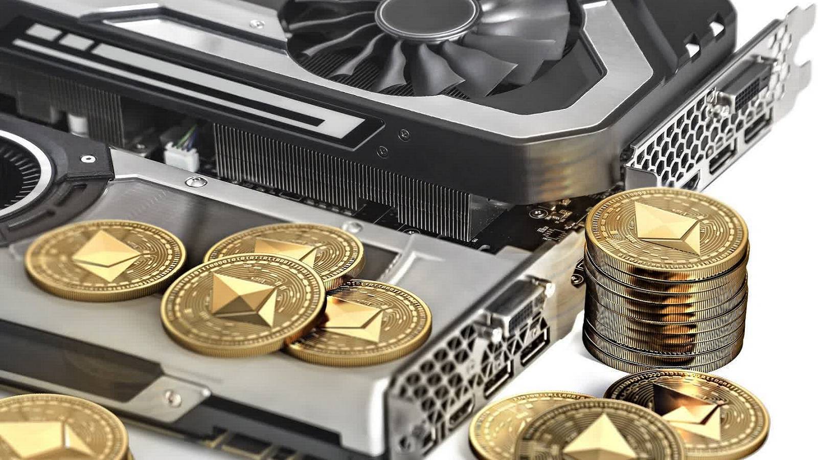 A close-up of an Nvidia GPU with some coins added.