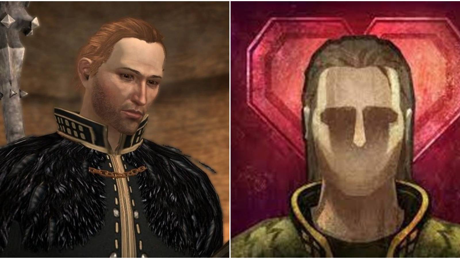 Split image of Anders in black robes and romanced Anders icon.