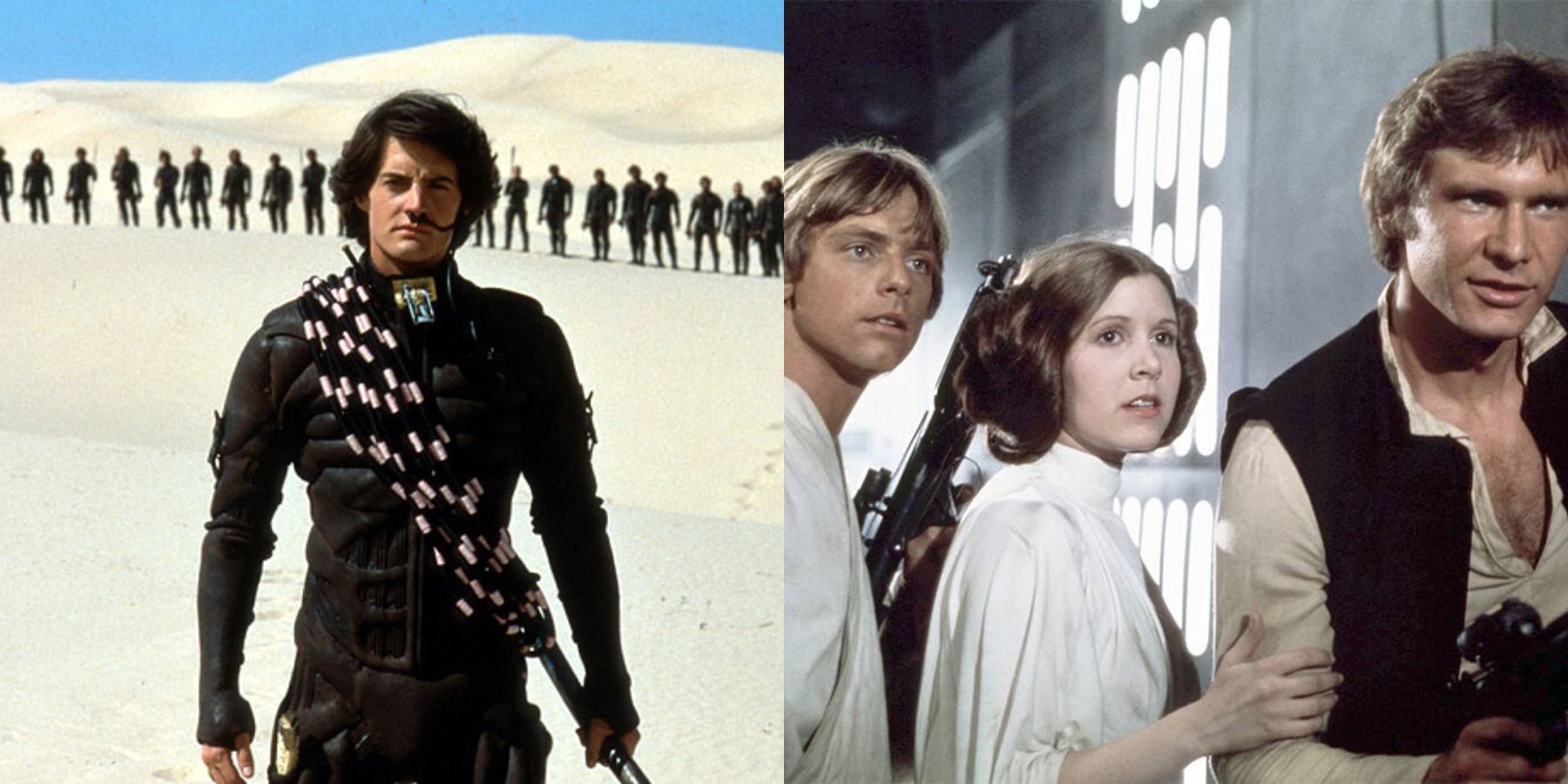 Sci-fi films feature split image Dune (1984) and Star Wars: Episode IV (1977)