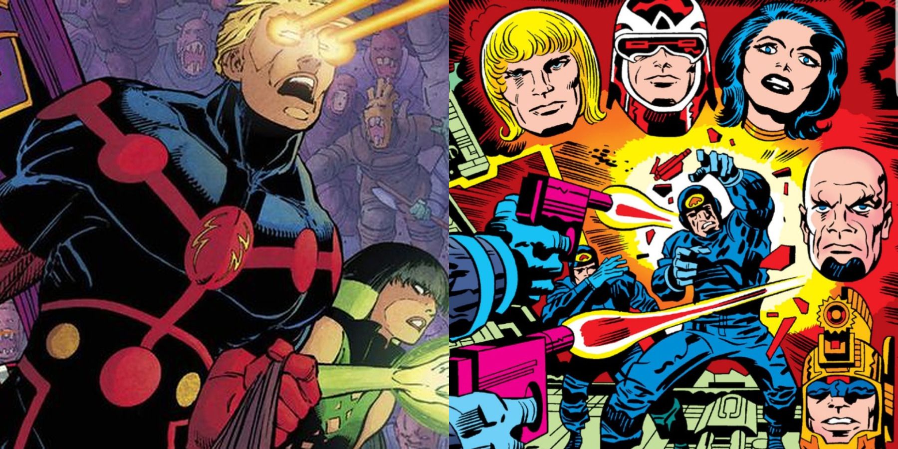 Eternals comics feature split image Neil Gaiman's Eternals and Jack Kirby's Eternals