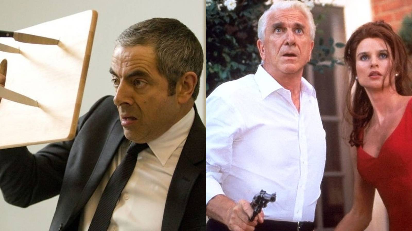 James Bond parody film feature split image Johnny English and Spy Hard