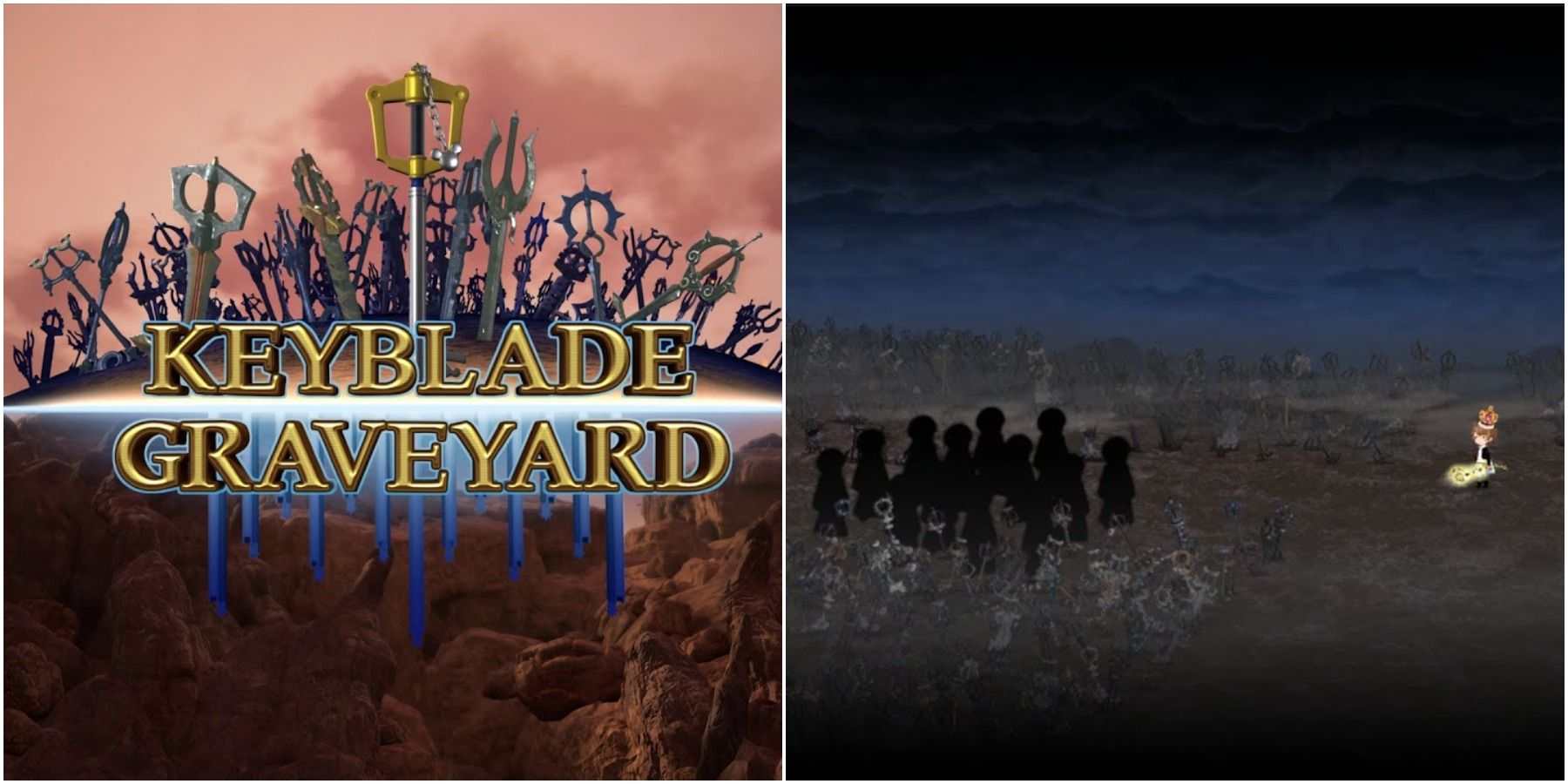 Split image of Keyblade Graveyard and the world title.