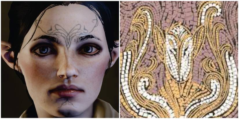 Split image of Vallaslin and Dalish mural.