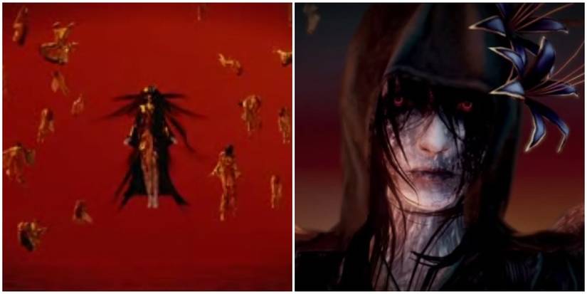 Split image of Ose and her with her pillar maidens. 