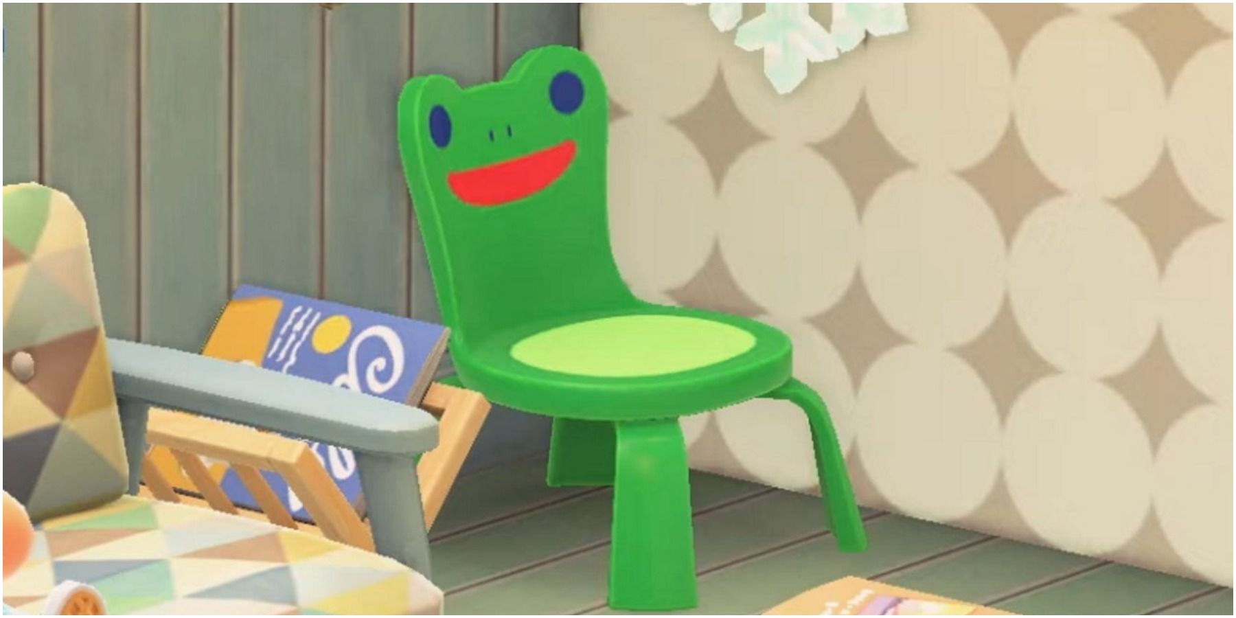 Froggy chair in room corner.