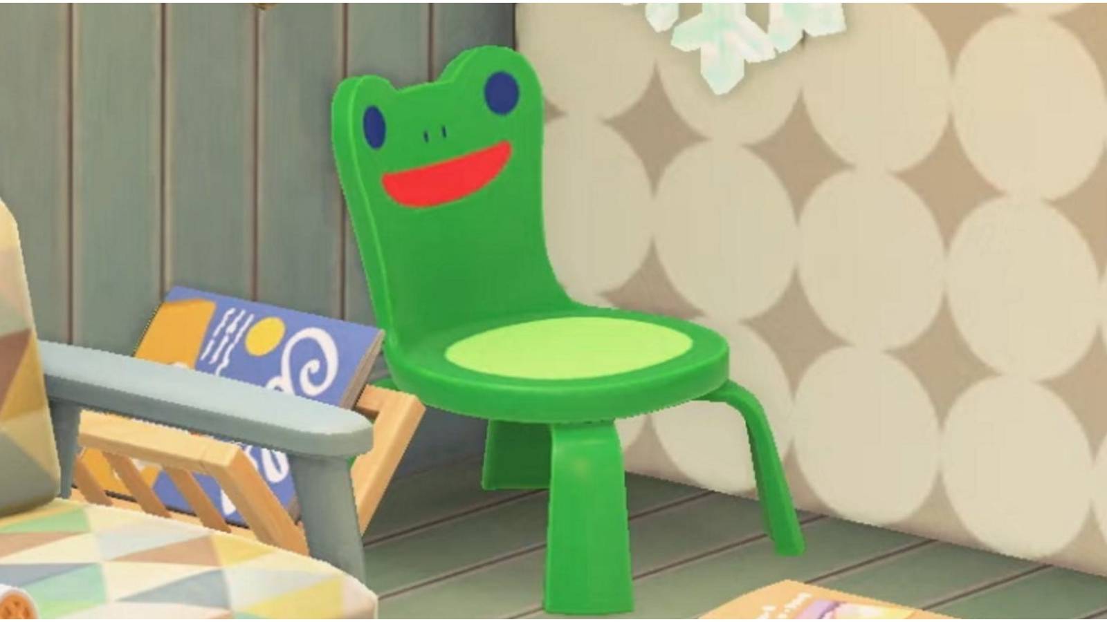Froggy chair in room corner.