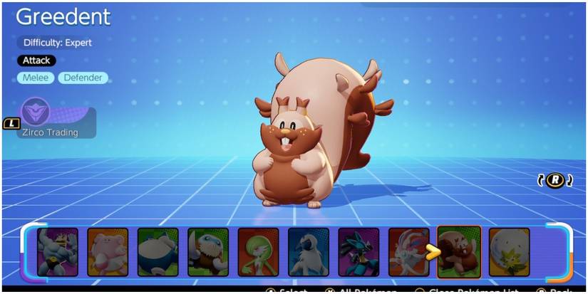 pokemon unite greedent in menu