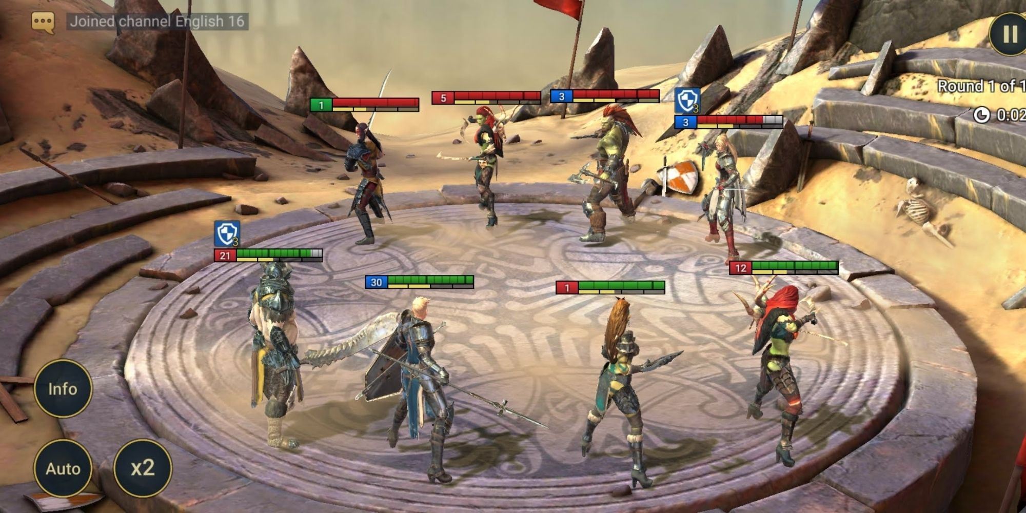 Screenshot of an Arena battle from Raid Shadow Legends.