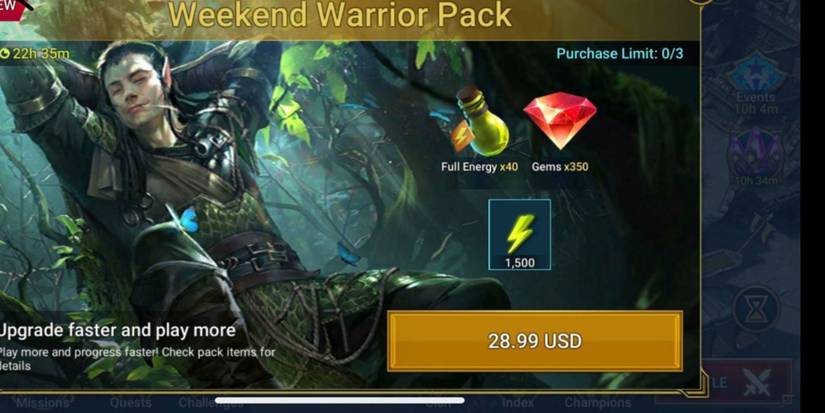 Screenshot of the Weekend Warrior Pack from the Raid Shadow Legends game.