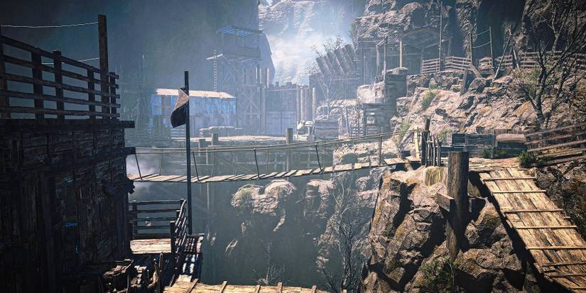 Screenshot from the Fary Cry 5 engine showing a recreation of the famous canyon level from Resident Evil 4.