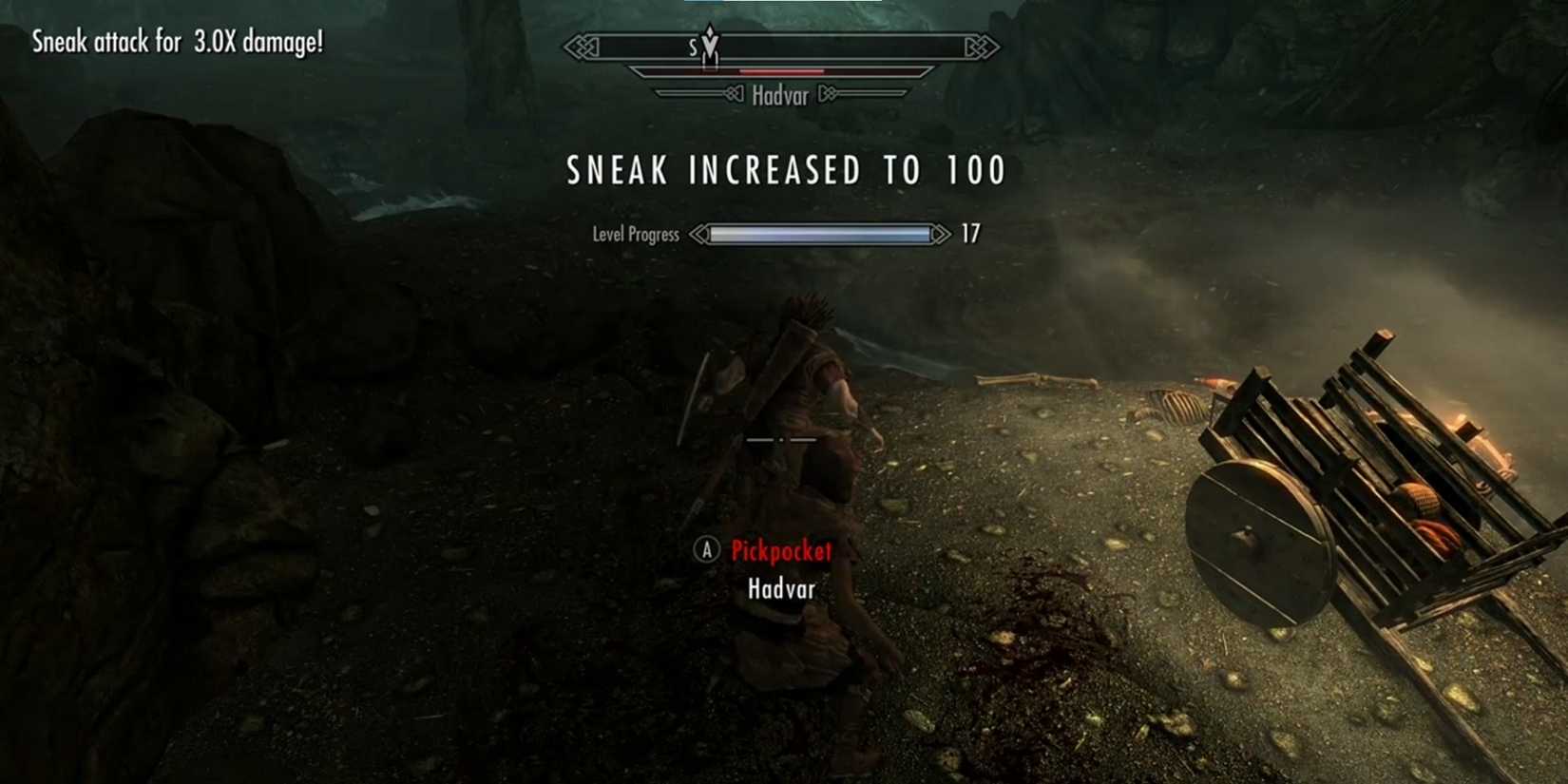 The Dragonborn reaching Sneak 100 in Skyrim