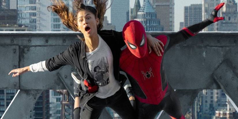 Spider-Man carries MJ while swinging on webs in Spider-Man: No Way Home