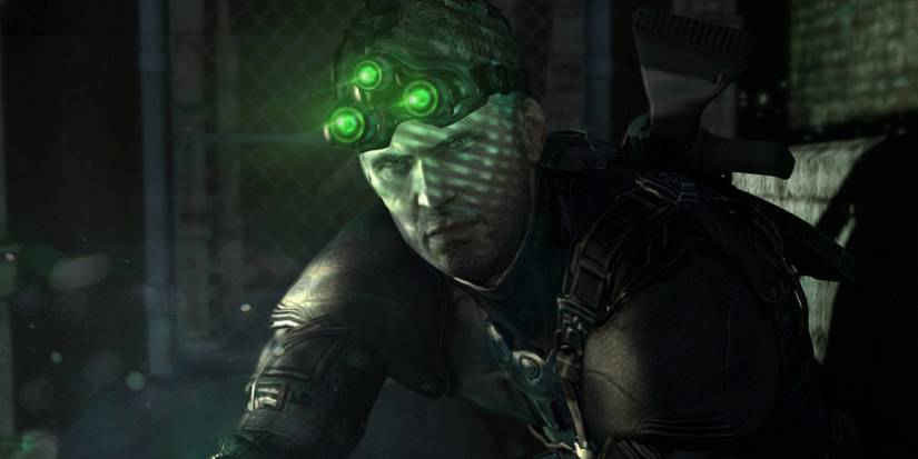 Image from Splinter Cell showing Sam Fisher wearing his signature green nightvision goggles.