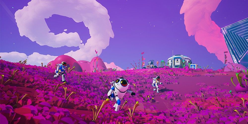 Astronauts in pink field. 
