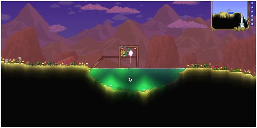 terraria player fishing in oasis biome