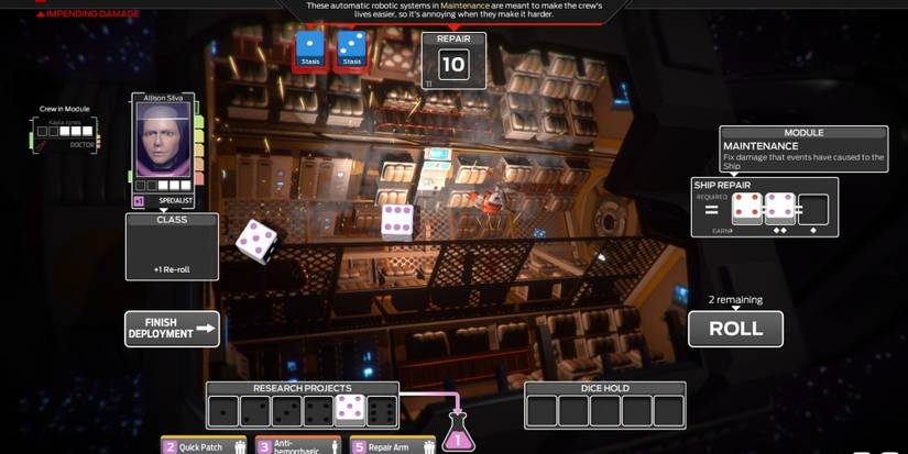 Screenshot of dice rolling from the Tharsis game.