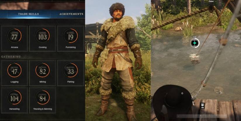 Gathering skills New World split image Skills trapper armor set fishing