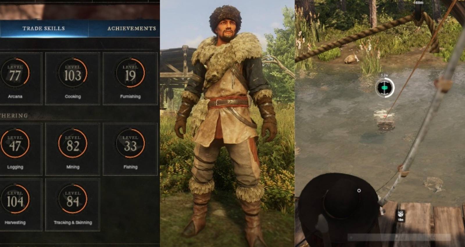 Gathering skills New World split image Skills trapper armor set fishing