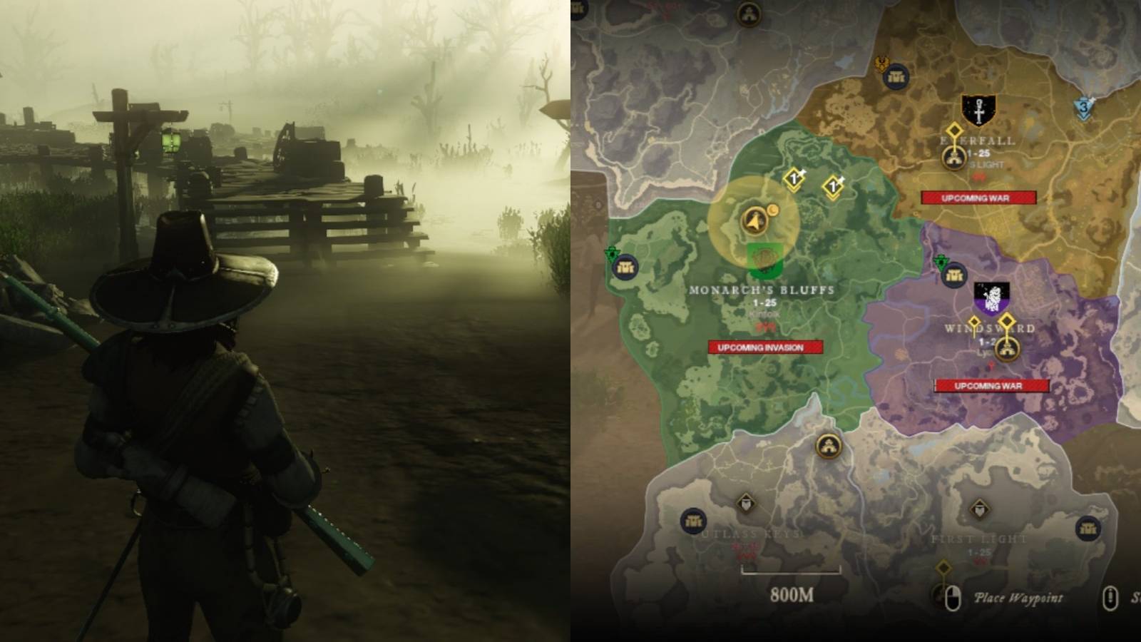 title image hidden quests new world split imahe misty road and map