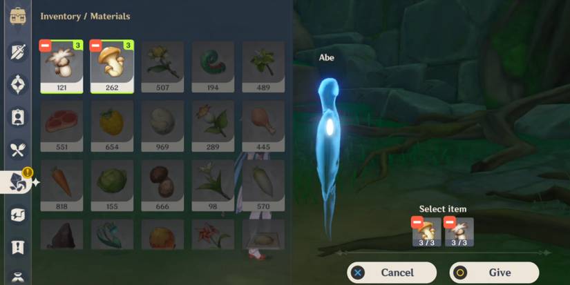 traveler giving mushrooms to Abe