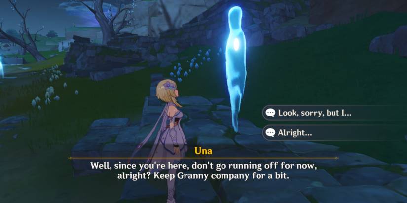 traveler speaking with Una