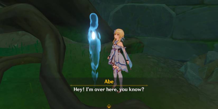 traveler talking with Abe