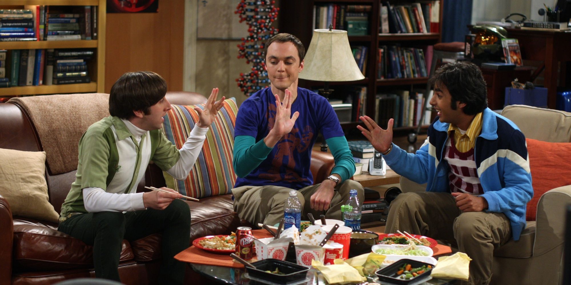 Howard, Sheldon, and Raj share a Vulcan gesture in The Big Bang Theory