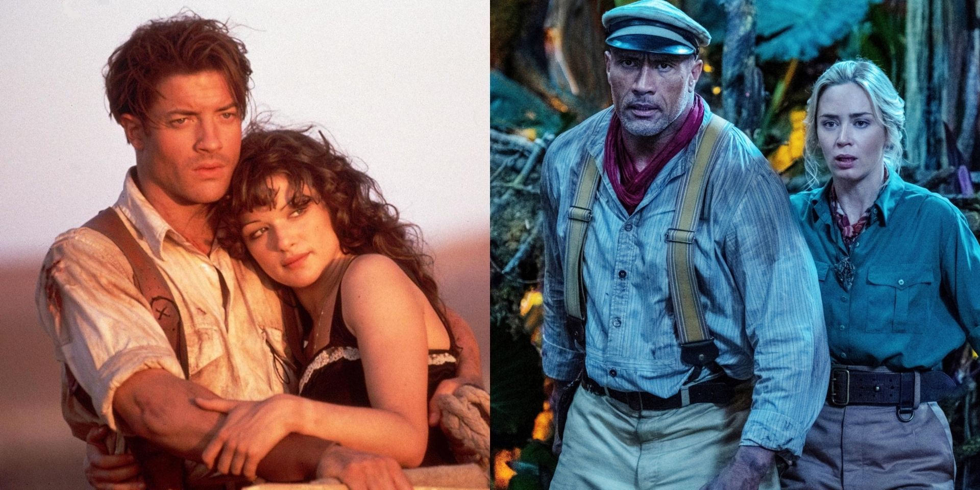 Rick O'Connell and Evelyn from The Mummy alongside Frank and Lilly from Jungle Cruise