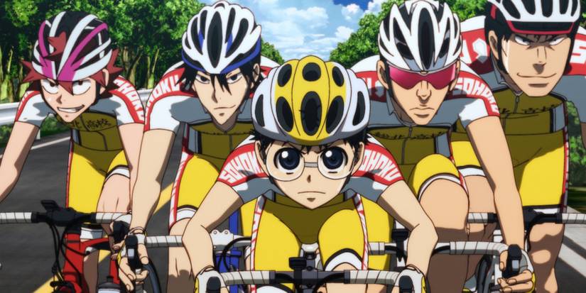 A group of cyclists in Yowamushi Pedal anime