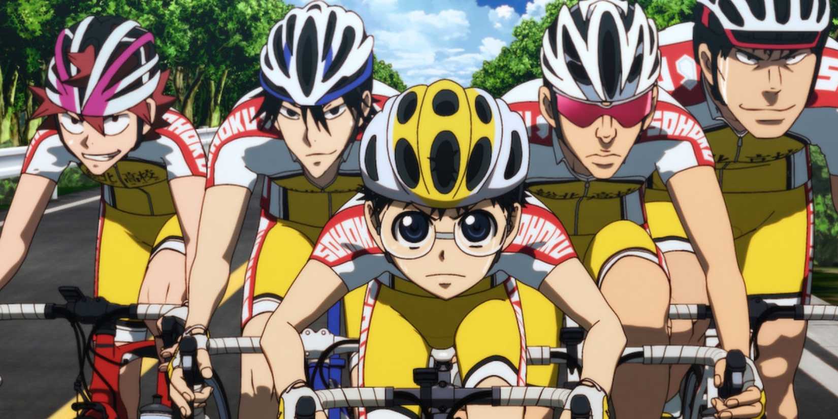 A group of cyclists in Yowamushi Pedal anime