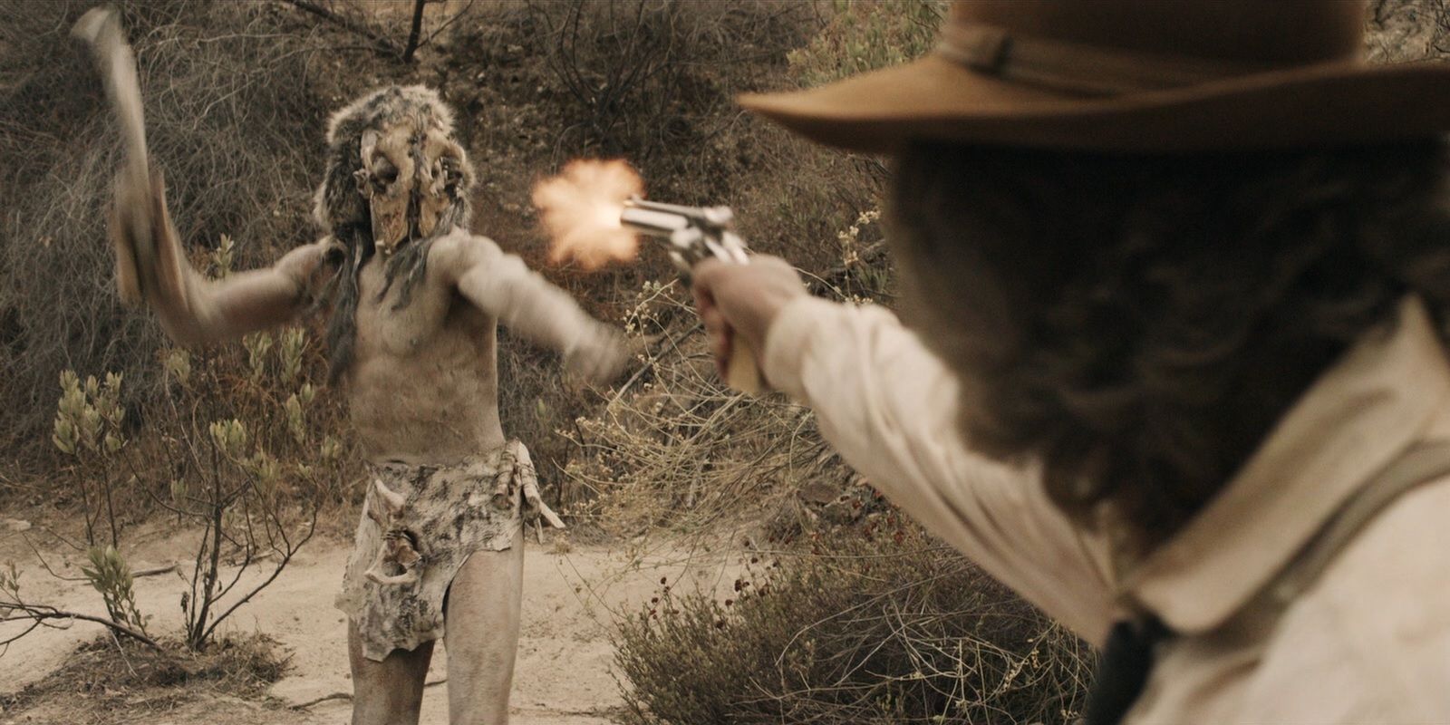 A cowboy shoots a cannibal in Bone Tomahawk