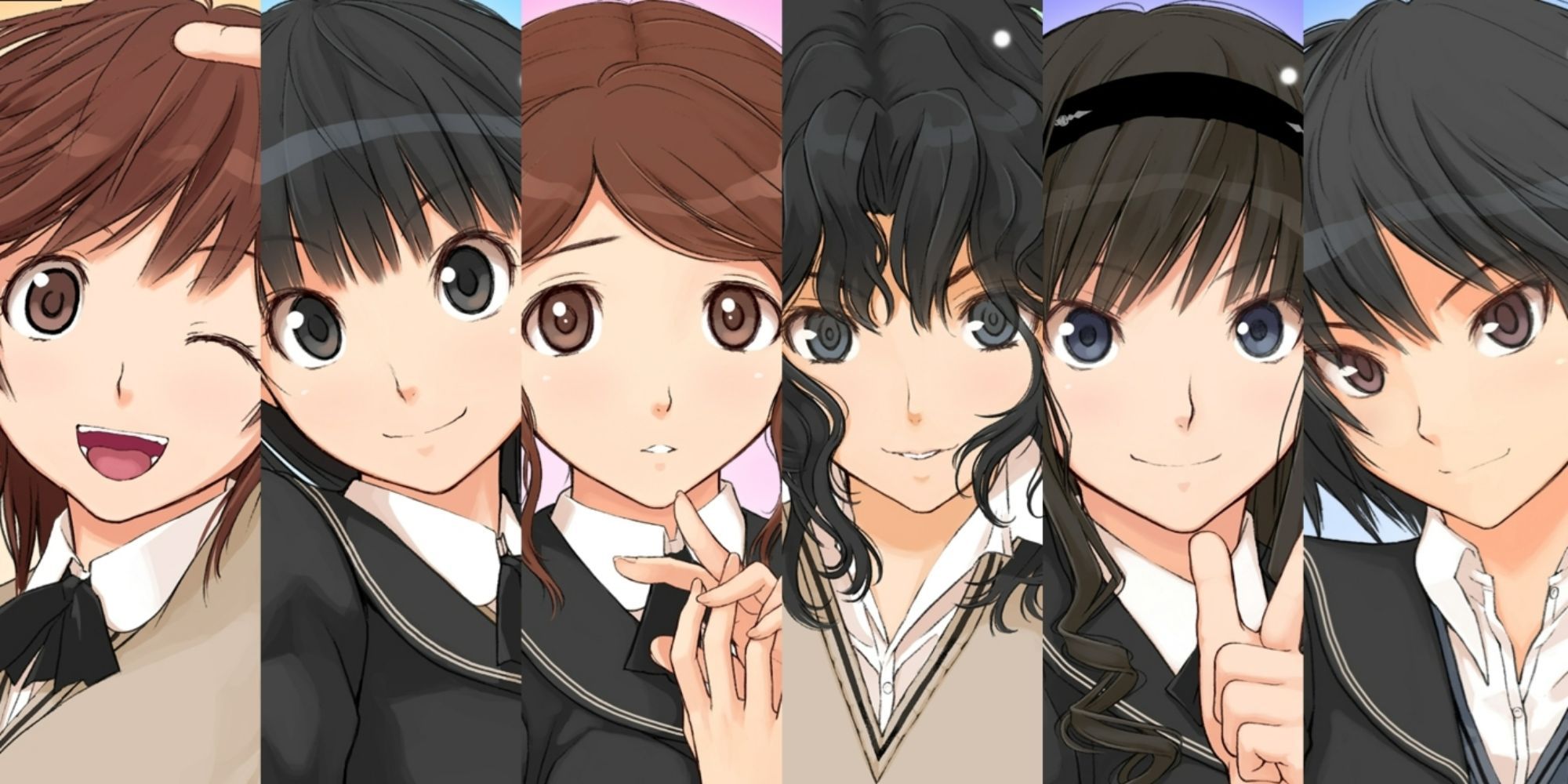 Close-up of six characters from Amagami SS anime