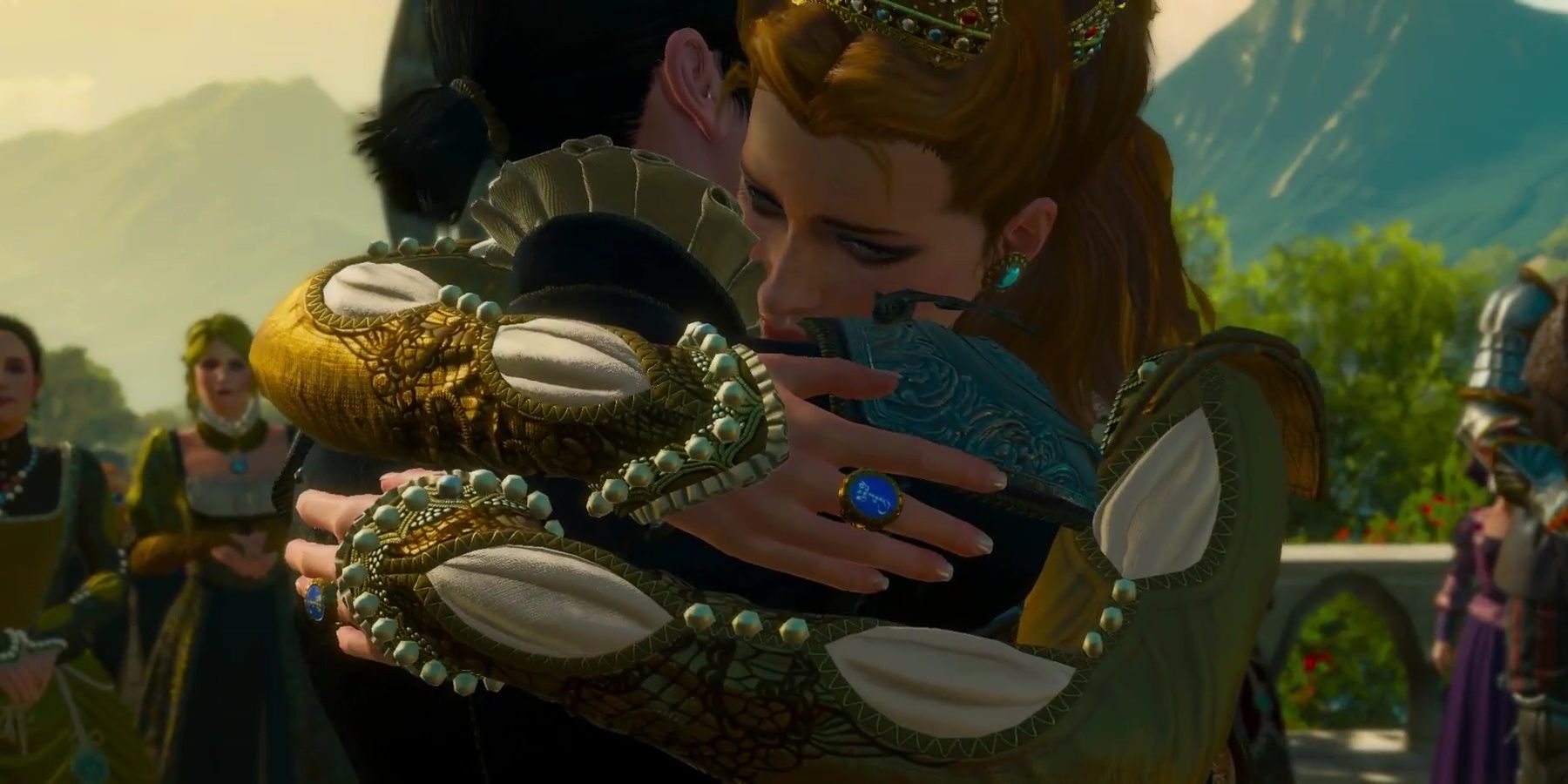 Anna And Syanna hug after making peace in Witcher 3