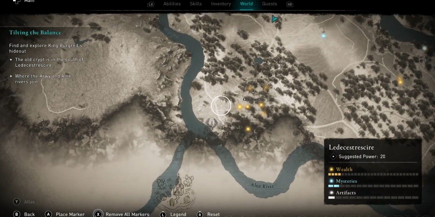 Assassin's Creed Valhalla Burgred's crypt location marked on map 