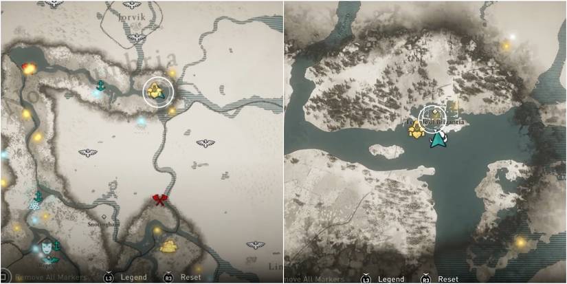 Assassin's Creed Valhalla Temple of Brigantia Armor map Northumbria split image