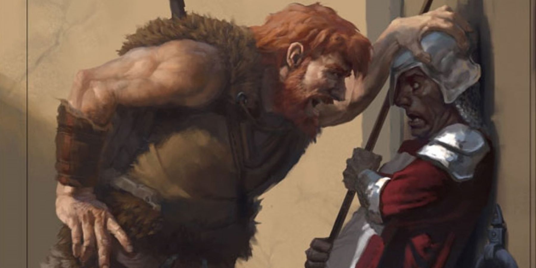 Key art of a barbarian intimidating a guard in the Dungeons and Dragons Player's Handbook