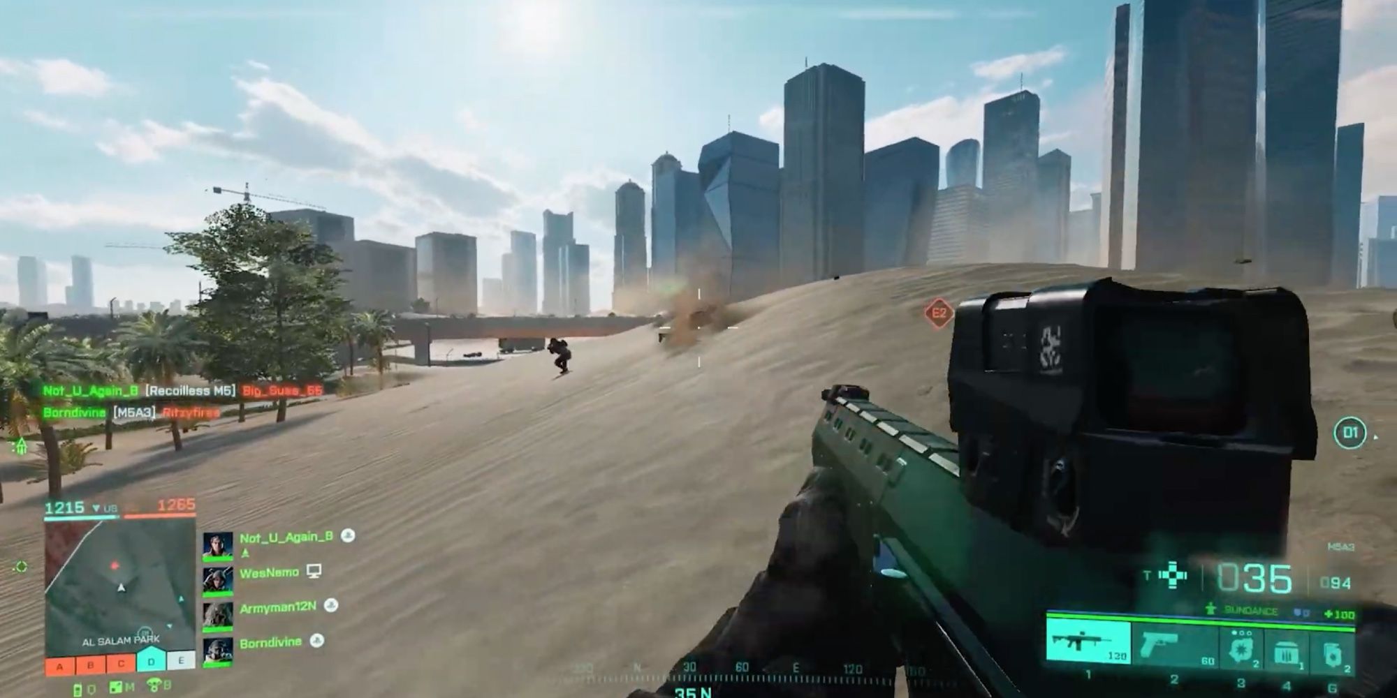 Battlefield 2042 - Player shoots opponent crawling on sand