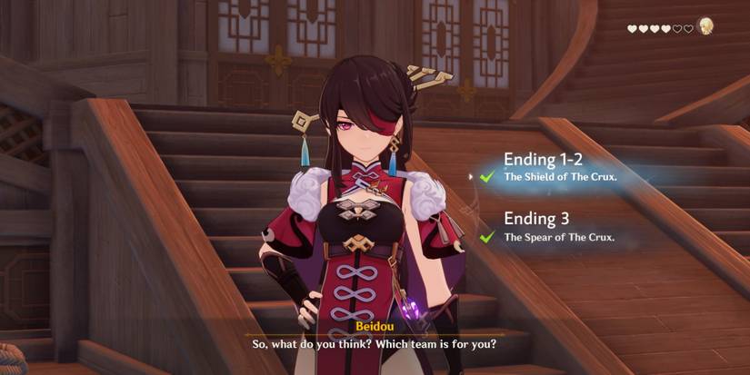 Beidou asking the traveler which team they would choose