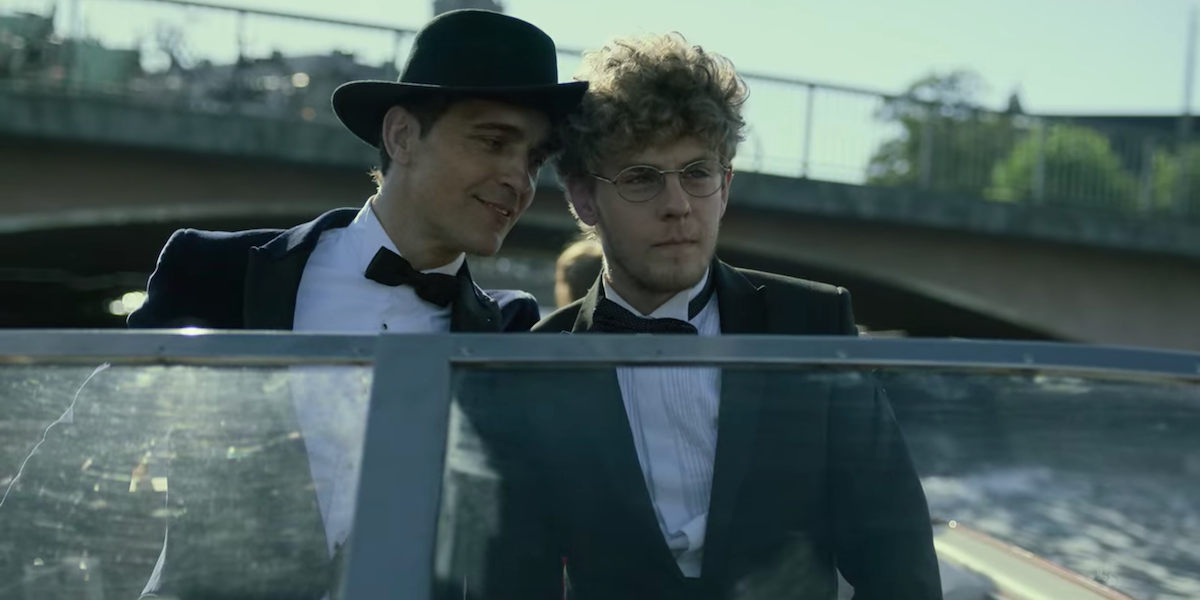 Berlin and Rafael in tuxedos on a boat