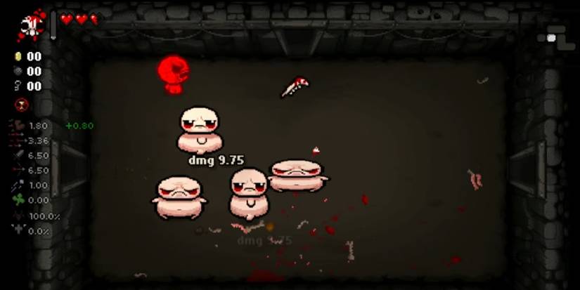 Binding of Isaac Berserk red angry Isaac throwing bone at foes
