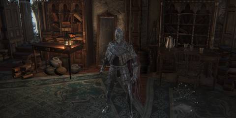 Bloodborne Cainhurst Set from the front in a library like area