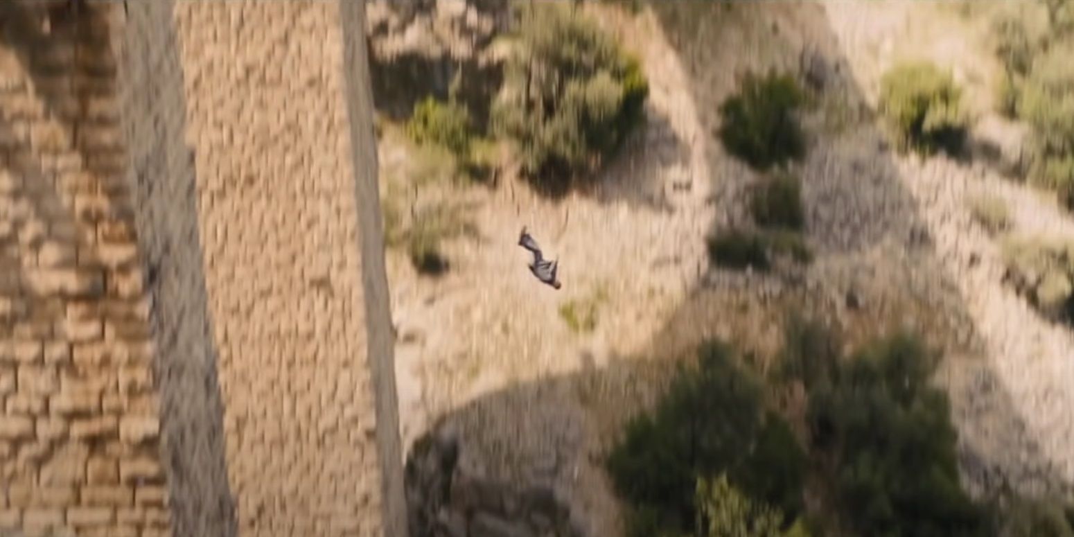 Bond falls from a bridge in Skyfall